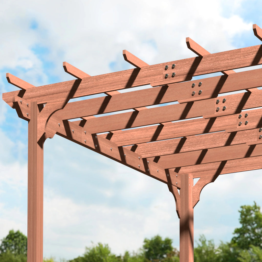 VEIKOUS 12'x10' Cedar Wood Pergola w/ Flat Roof and Ground Stakes for Outdoor Patio, Garden, Deck