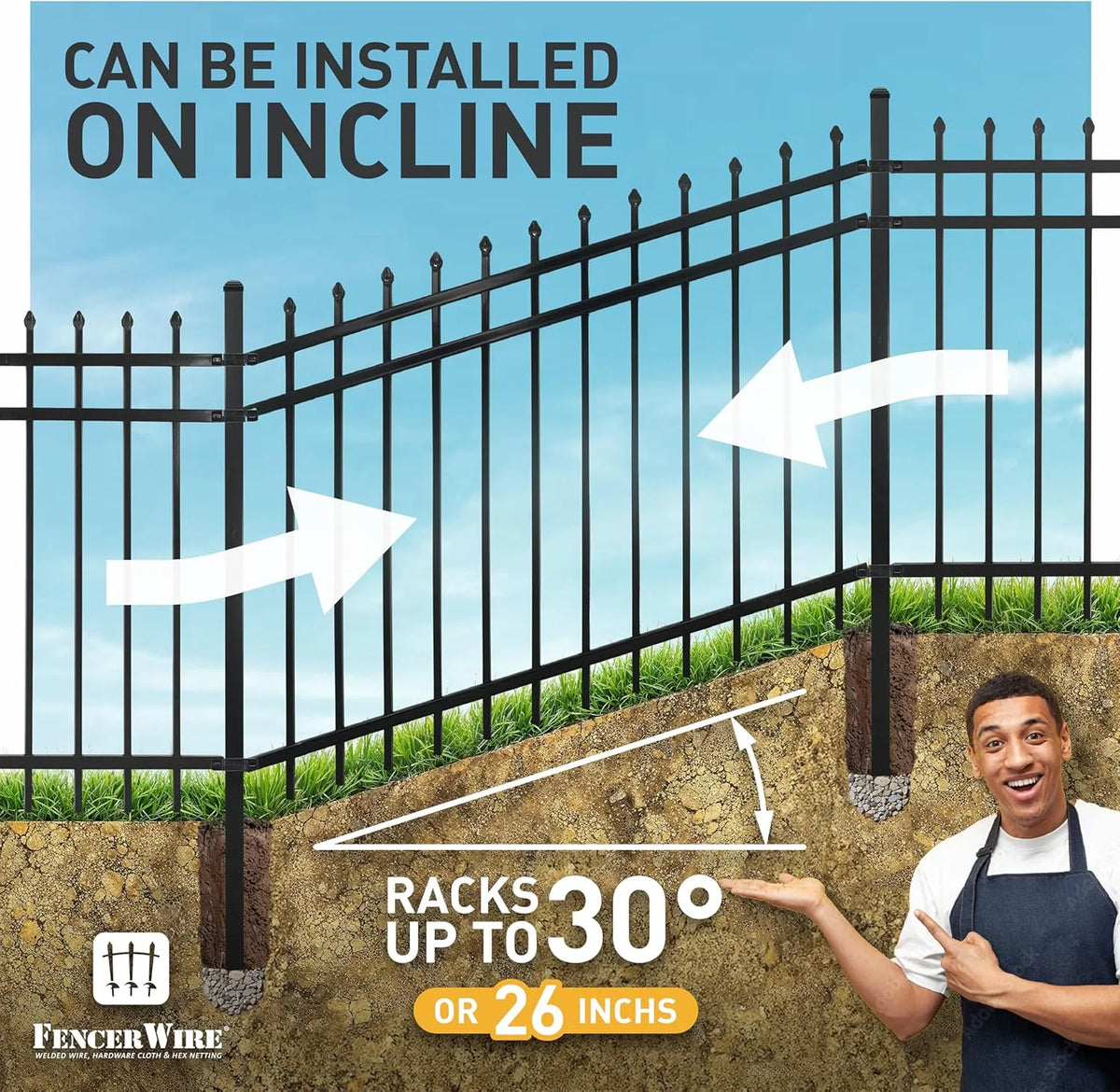 Fencer Wire Pack of 5 Heavy Duty Pinnacle Fence Barrier Panel, 5FT Height X 8FT Width Anti-Rust Metal Fencing Panel, 2 Diameter Steel Outdoor Decorative Garden Fence Panel for Yard, Pool, Patio