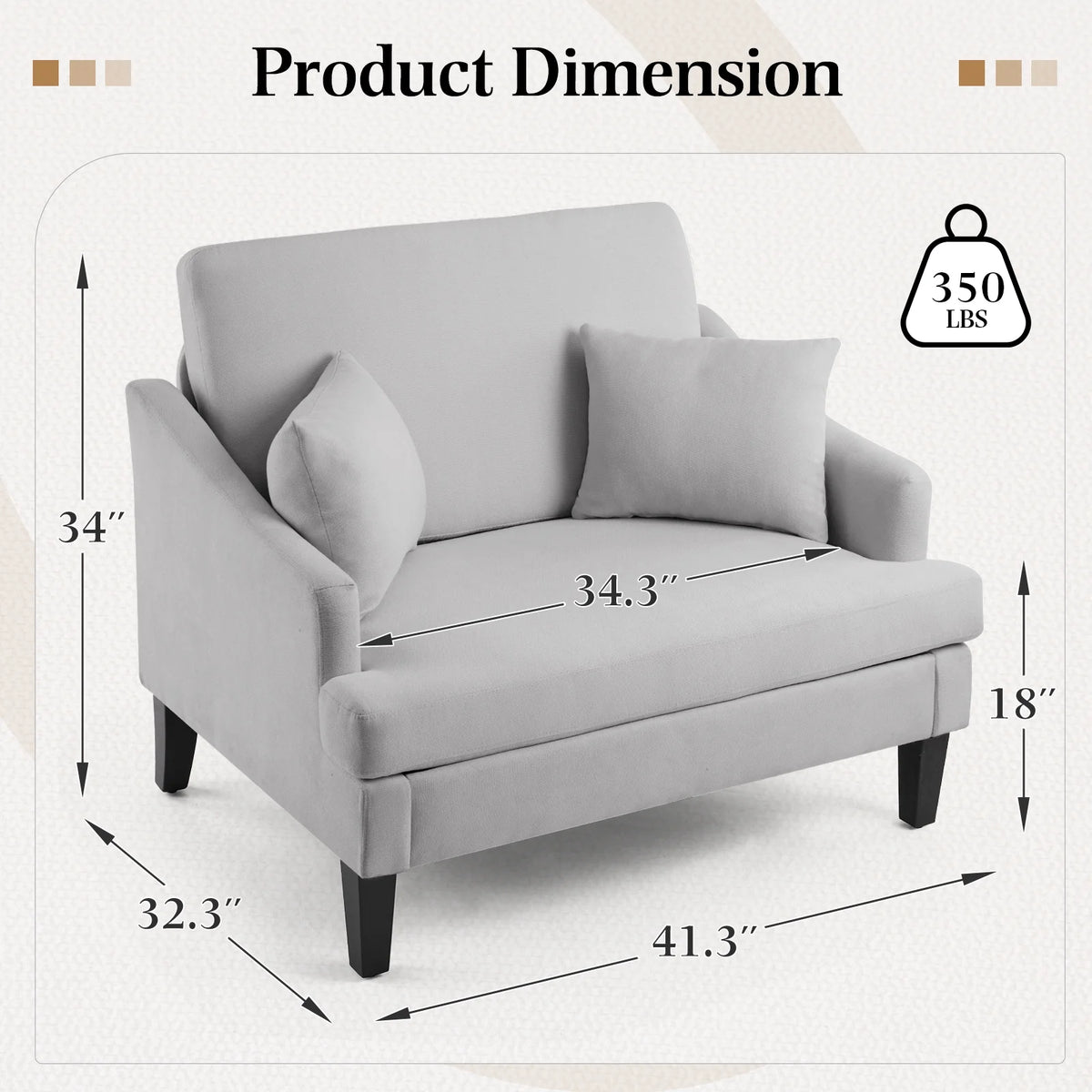 Bezseller Oversized Accent Chair with High Back, Armchair for Living Room or Bedroom, Beige