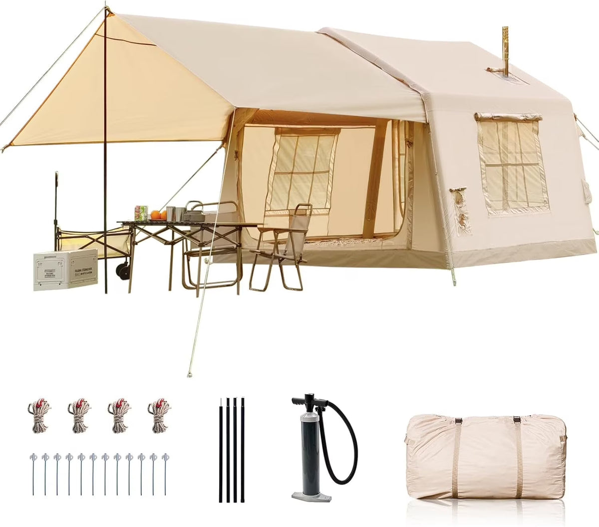 Inflatable Tents for Camping, Blow Up Tent with Canopy, Easy Setup Inflatable Camping Tent with Stove Jack, Waterproof Oxford Air Glamping Tents for Camping Adult 8-10 Person