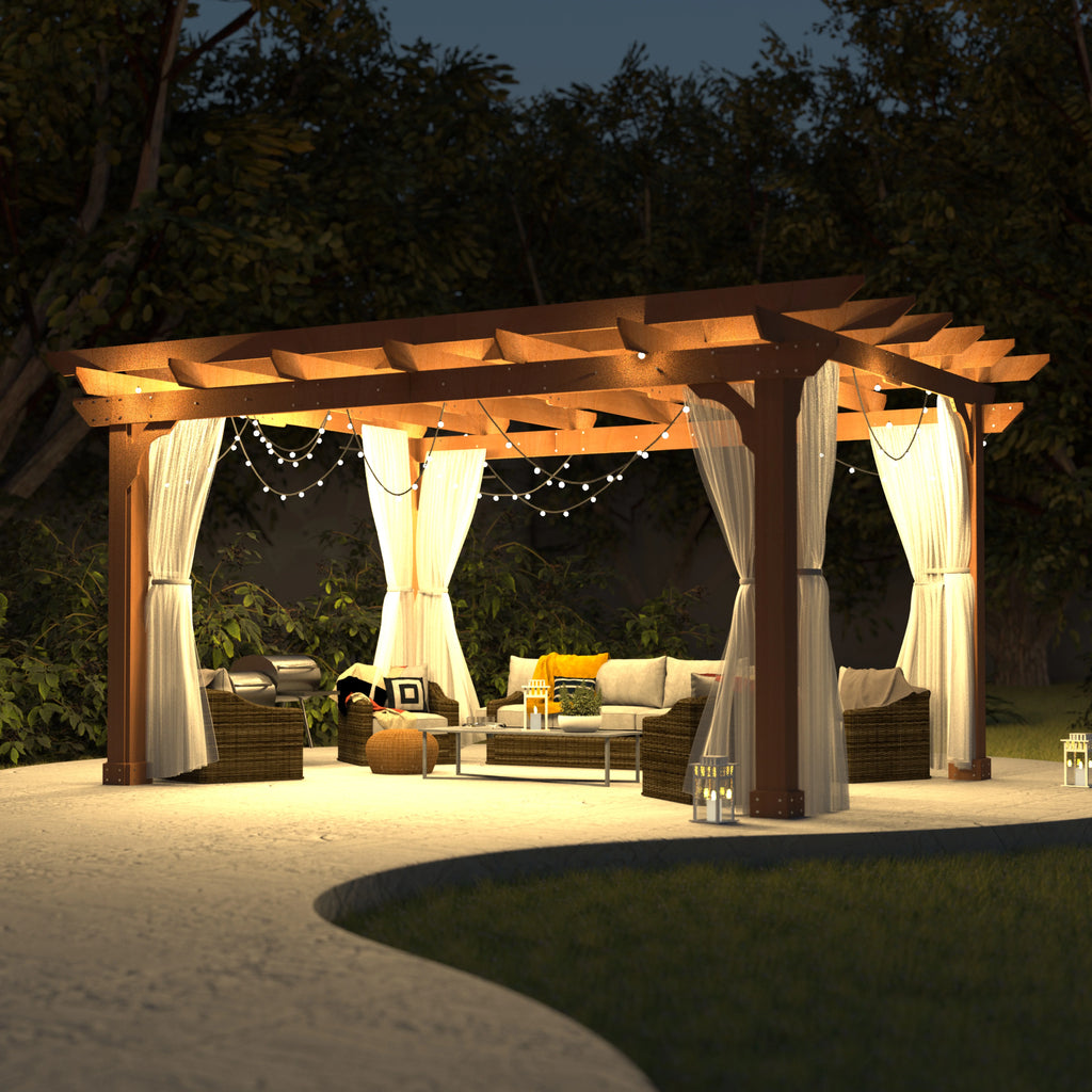 VEIKOUS 12'x10' Cedar Wood Pergola w/ Flat Roof and Ground Stakes for Outdoor Patio, Garden, Deck