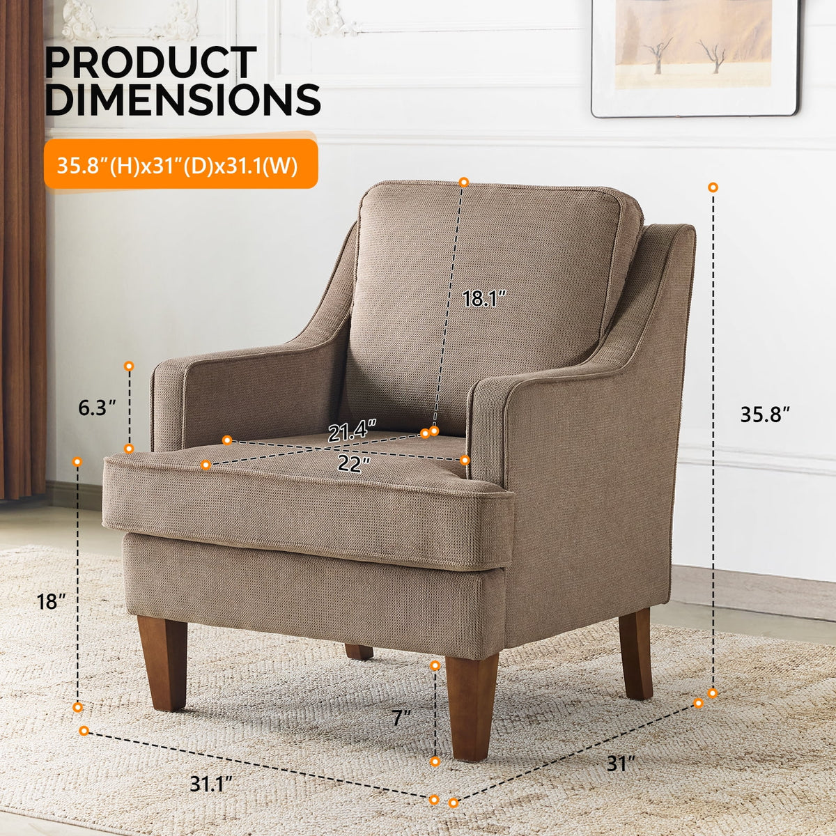 Ktaxon Fabric Accent Chair, Reading Armchair with Removable Cushion, Single Sofa with Extra Seat Depth for Living Room Bedroom Black
