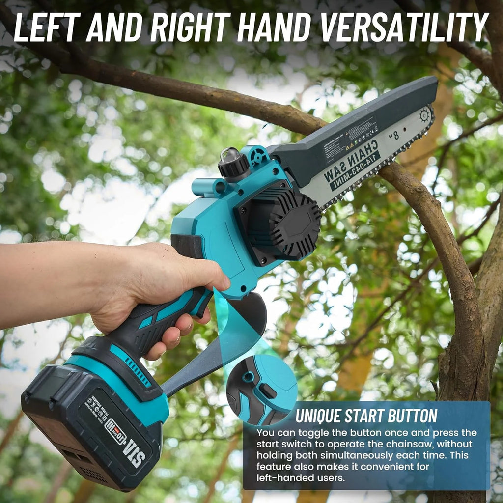Seesii 2-in-1 Cordless Pole Saw, 8 Inch Brushless Pole Chainsaws Mini Handheld Chainsaw with 2Pcs 21V Batteries, 2x Chains, Auto Oiler, 16FT MAX Extension Pole Saws for Tree Trimming