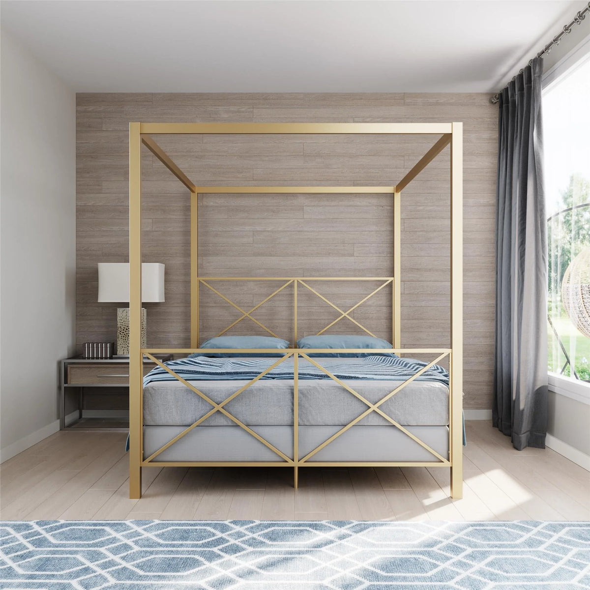 DHP Rosedale Metal Canopy Poster Bed Frame, Queen, Gold