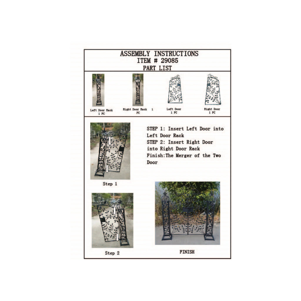 DecMode Traditional Metal Arch with Botanical Design Garden Arbors with Latch Lock Closure, 78"W x 94"H