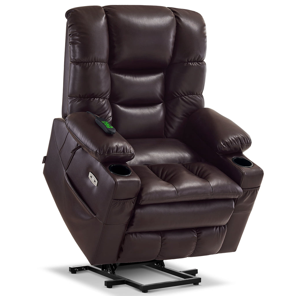 MCombo Triple Motor Power Lift Recliner for Elderly, Sleep Recliner Sofa with Adjustable Headrest, Faux Leather, Dark Brown