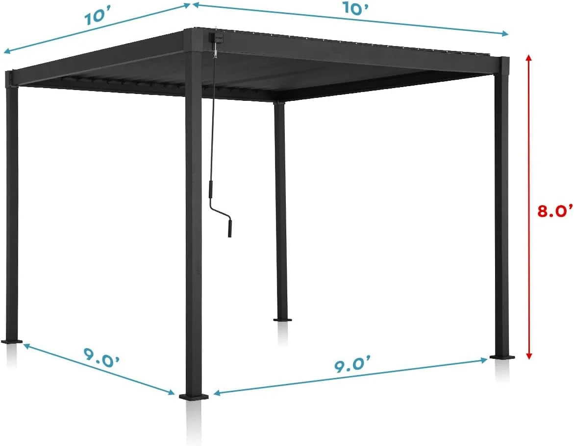 Mirador 10'x 10' Outdoor Pergola, 80S Steel Frame w/ Adjustable Louvers Roof for Garden, Patio, Backyard, Dark Gray