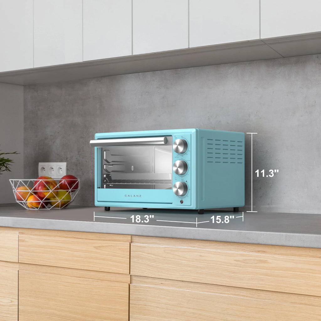 Galanz Retro Toaster Oven, True Convection, Indicator Light, 8 Cooking Programs, 1500W, 120Volts, 0.9 Cu.Ft Capacity, Blue