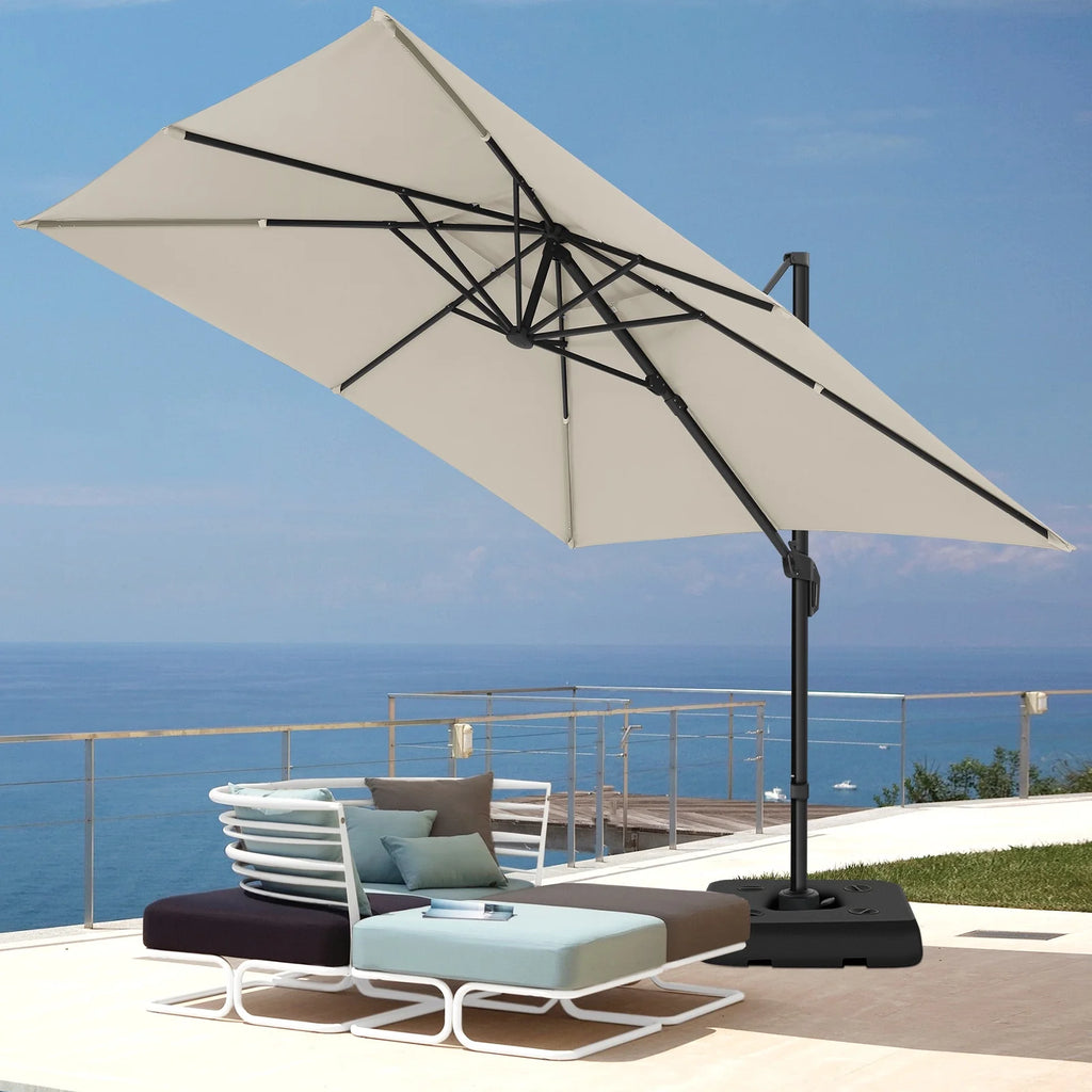 HOTEEL 10 Ft Patio Umbrella Outdoor Cantilever Square Umbrella Aluminum Offset Umbrella with Base, 360° Rotation，Gray