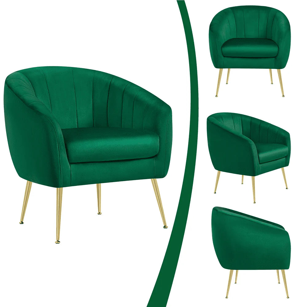 Alden Design Barrel Accent Chair with Gold Metal Legs, Green