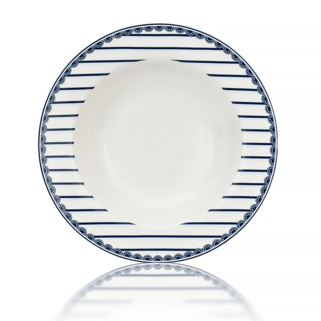 STP GOODS Melodie de Fleurs Bone China Dinnerware Set of 24 Service for 6 24-Piece Dish Set of Plates and Bowls, Blue Gold White