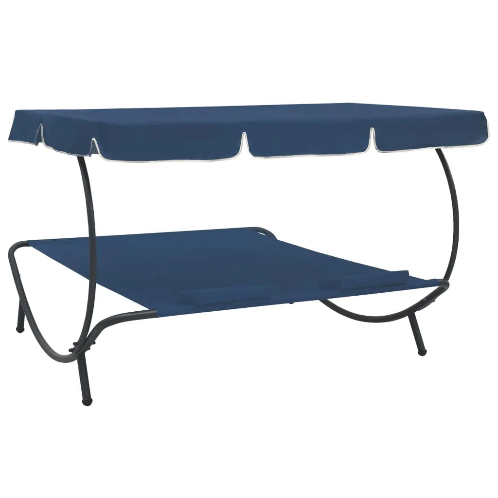 vidaXL Outdoor Double Chaise Lounge Patio Lounge Bed with Canopy and Pillows