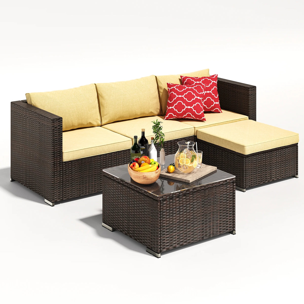 7 Piece Outdoor Patio Furniture Set, Asofer Rattan Wicker Outdoor Conversation Sectional Sofa Set, Gray