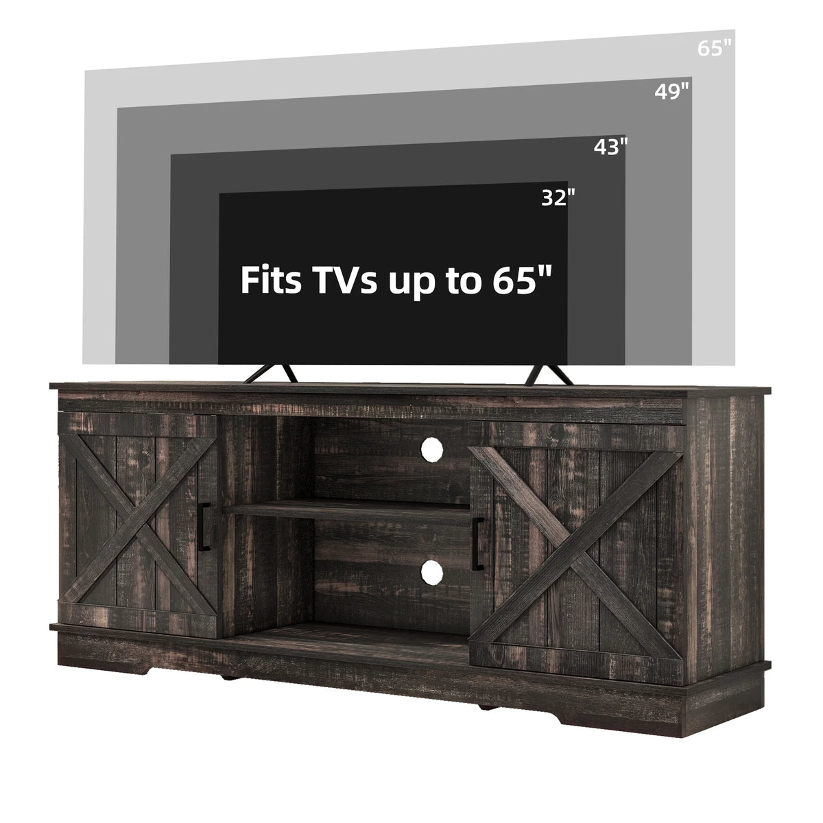 Dextrus Farmhouse TV Stand for 65 inch TV, Entertainment Center for Living Room, TV Media Console Cabinet, Grey Wash