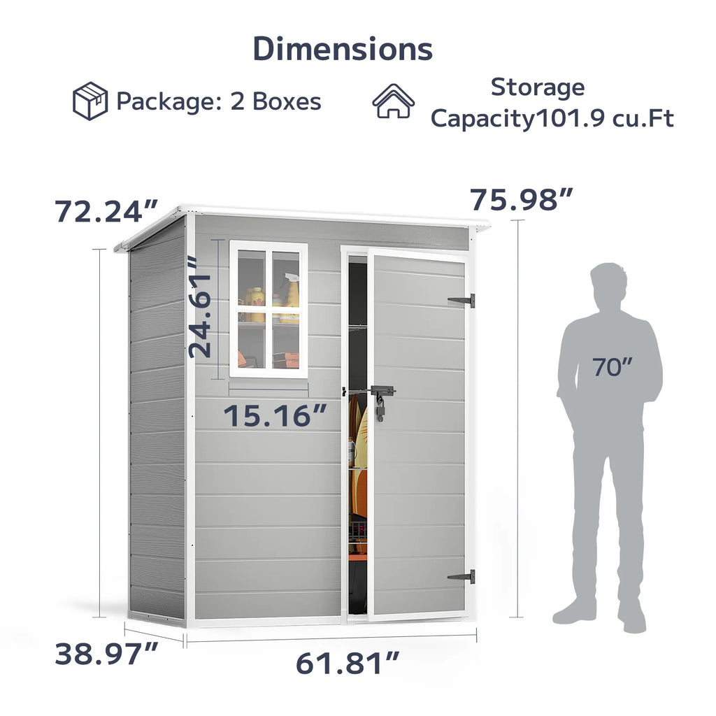 5x3ft 16.6 sq. ft. Outdoor Storage Shed, Asofer Resin Storage Shed, Plastic Garden Shed for Garden, Gray