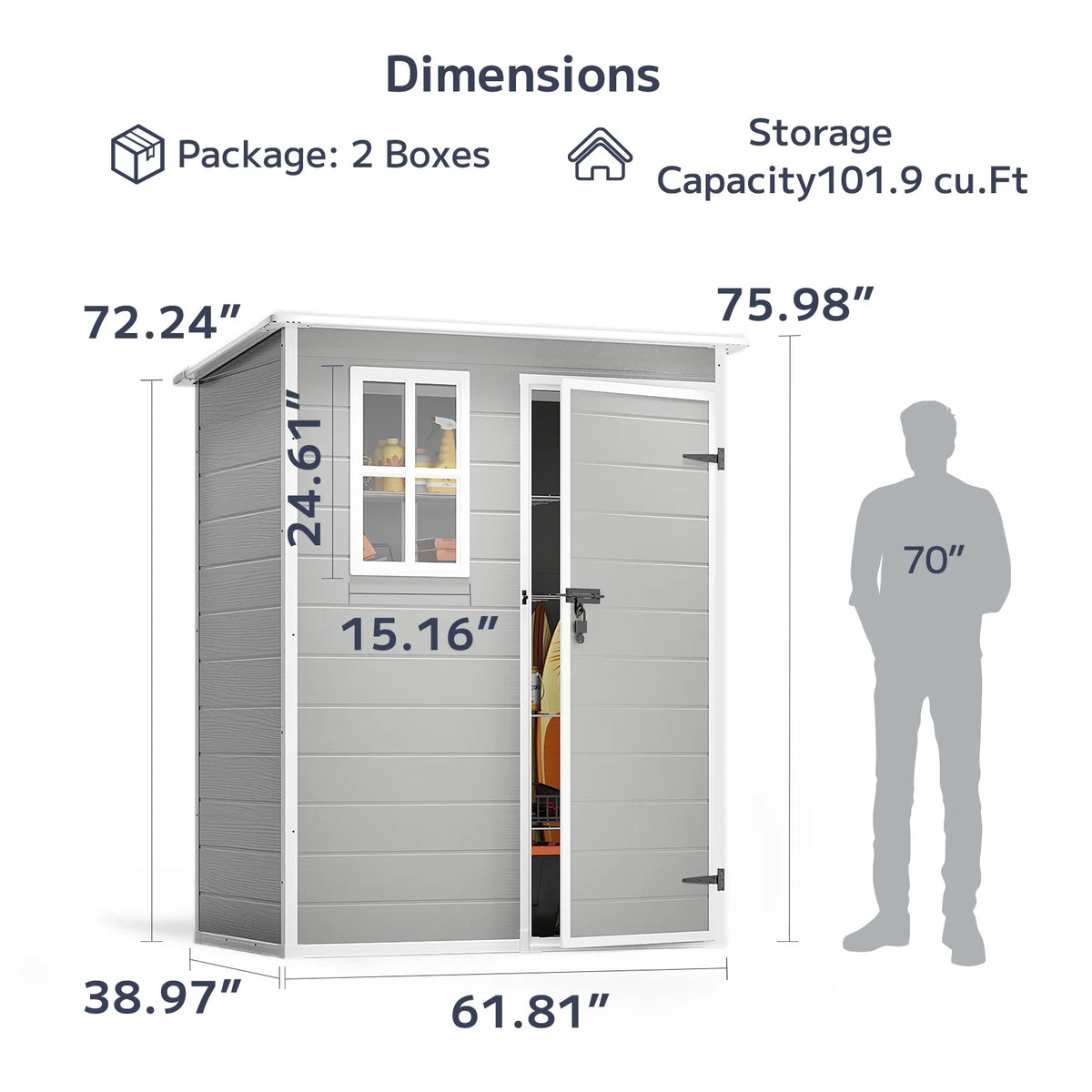 5x3ft 16.6 sq. ft. Outdoor Storage Shed, Asofer Resin Storage Shed, Plastic Garden Shed for Garden, Gray
