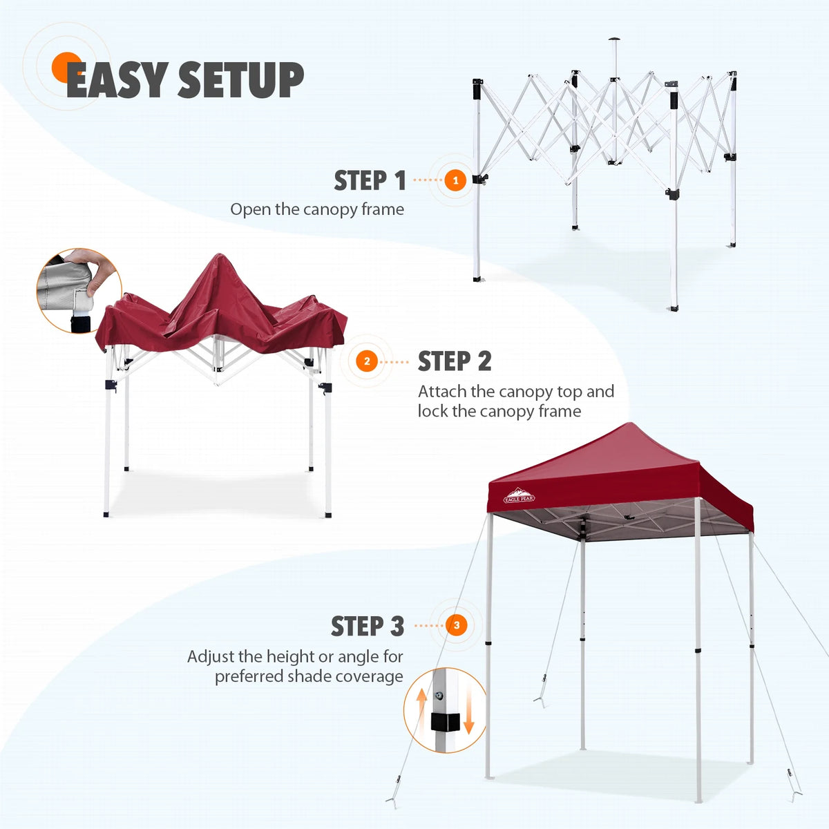 EAGLE PEAK 5x5 Pop Up Canopy Tent Instant Outdoor Canopy Easy Set-up Straight Leg Folding Shelter（Blue）