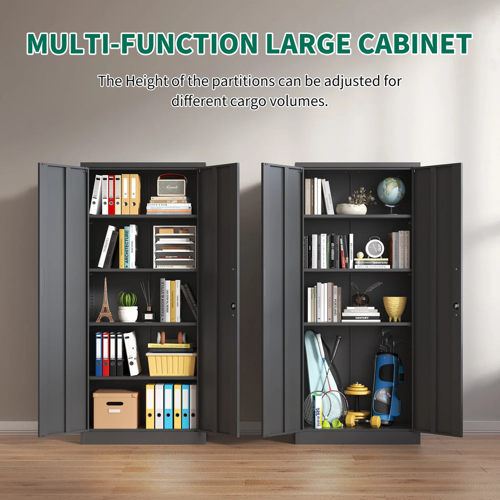 Garage Storage Cabinet with Doors and 4 Adjustable Shelves, Alvantor 72" Tall Metal Garage Cabinet , Lockable Tool Storage Cabinets for Garage, Home, Office Black