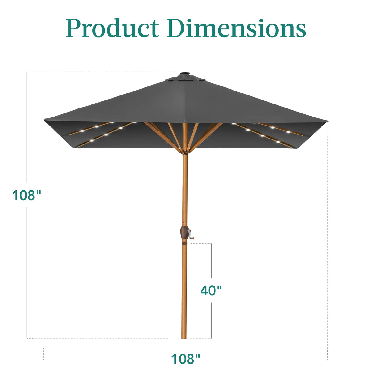 Best Choice Products 9ft Deep Square Solar LED Lighted Patio Umbrella w/ Woodgrain Pattern, UV-Resistant - Black