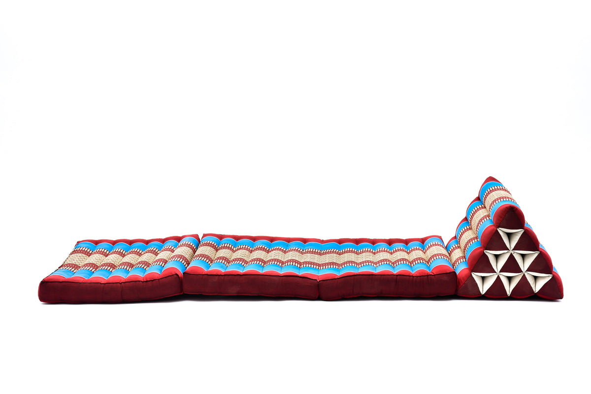 Leewadee - Comfortable Japanese Floor Mattress - Thai Floor Bed With Triangle Cushion - Futon Mattress - Thai Massage Mat,  Blue Red, Kapok Filling