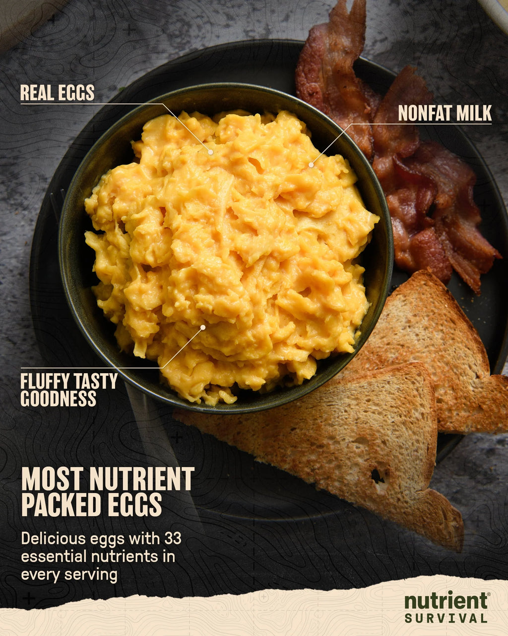 Nutrient Survival Vitamin Powdered Eggs Blend, Freeze Dried Prepper Supplies & Emergency Food Supply, 33 Essential Nutrients, Gluten Free, Shelf Stable Up to 25 Years, One Can, 70 Egg Equivalent