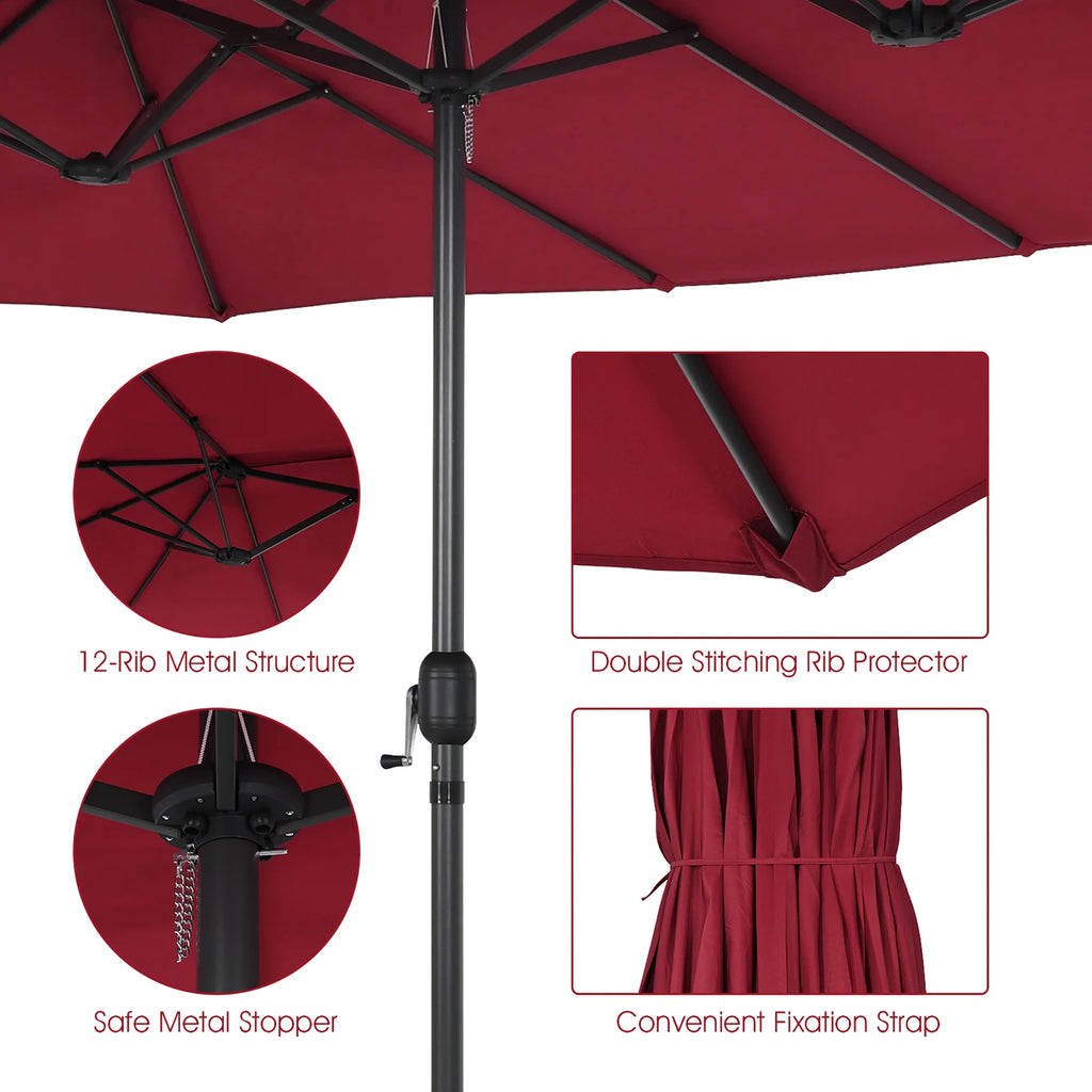 Costway 15ft Beige Patio Double-Sided Umbrella, Crank Lift