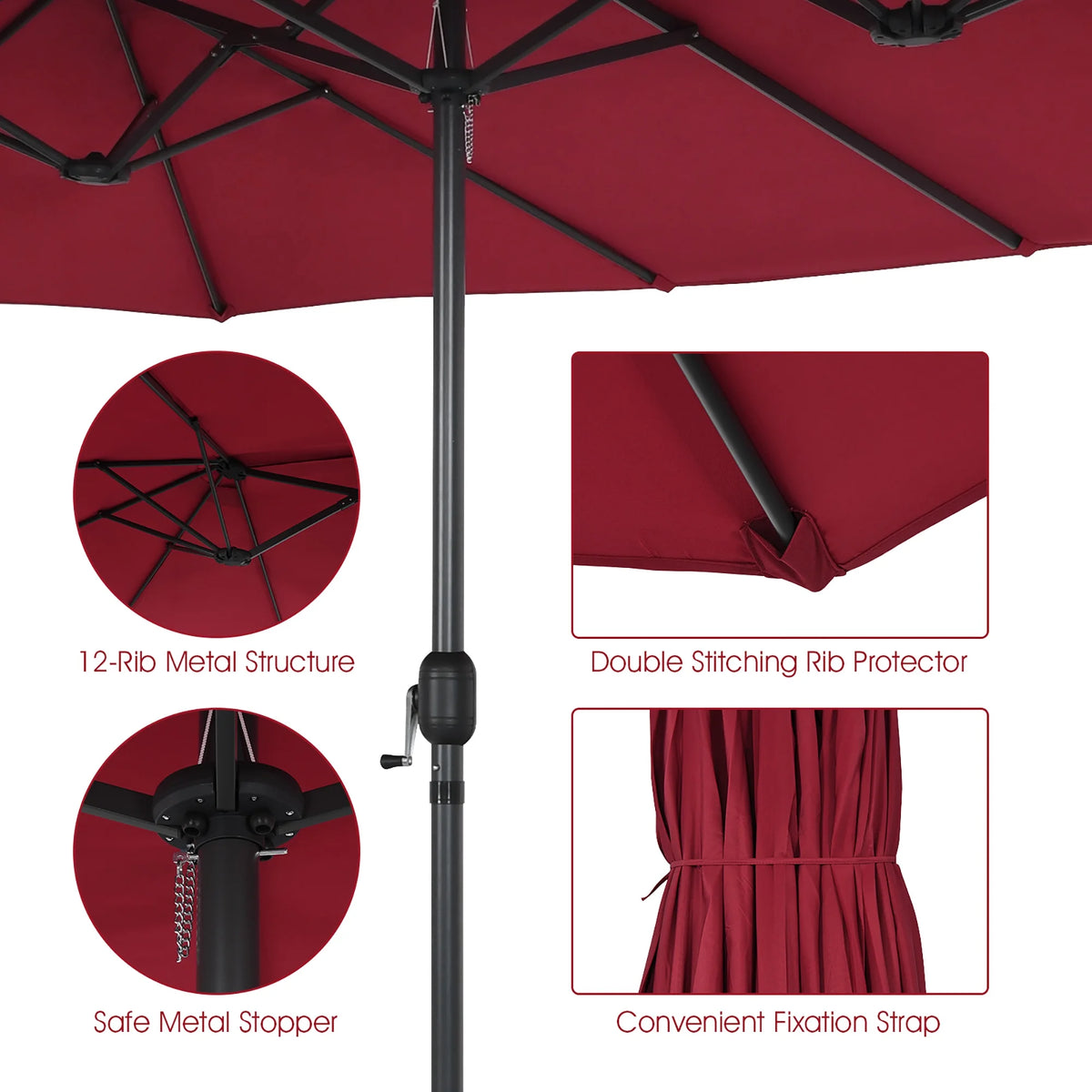 Costway 15ft Beige Patio Double-Sided Umbrella, Crank Lift