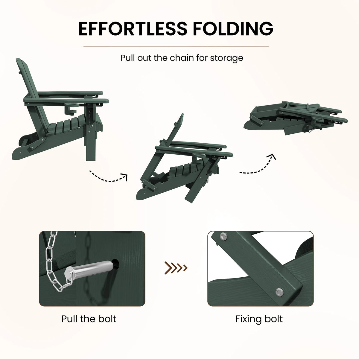 SERWALL Outdoor Adjustable Folding HDPE Adirondack Chairs Set of 2 with Cup Holder, Gray