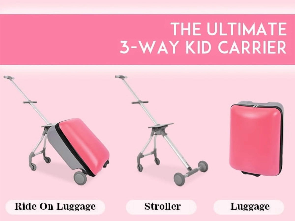 Fridtrip 20 Inch Hardside Carry on Luggage - 3-in-1 Kids Ride-on Suitcase with Spinner Wheels, Child Seat & Stroller Design, Lightweight Hard Shell Travel Luggage with Large Capacity for Family Trips