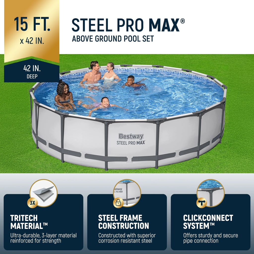 Open Box Bestway Steel Pro Max 15'x42" Frame Above Ground Pool Set