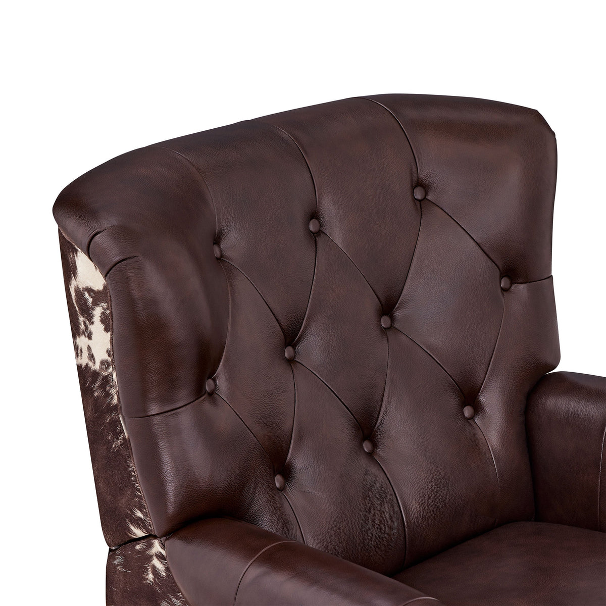 Pioneer Woman Harper Pushback Leather Recliner, Whiskey & Faux Cowhide Upholstery