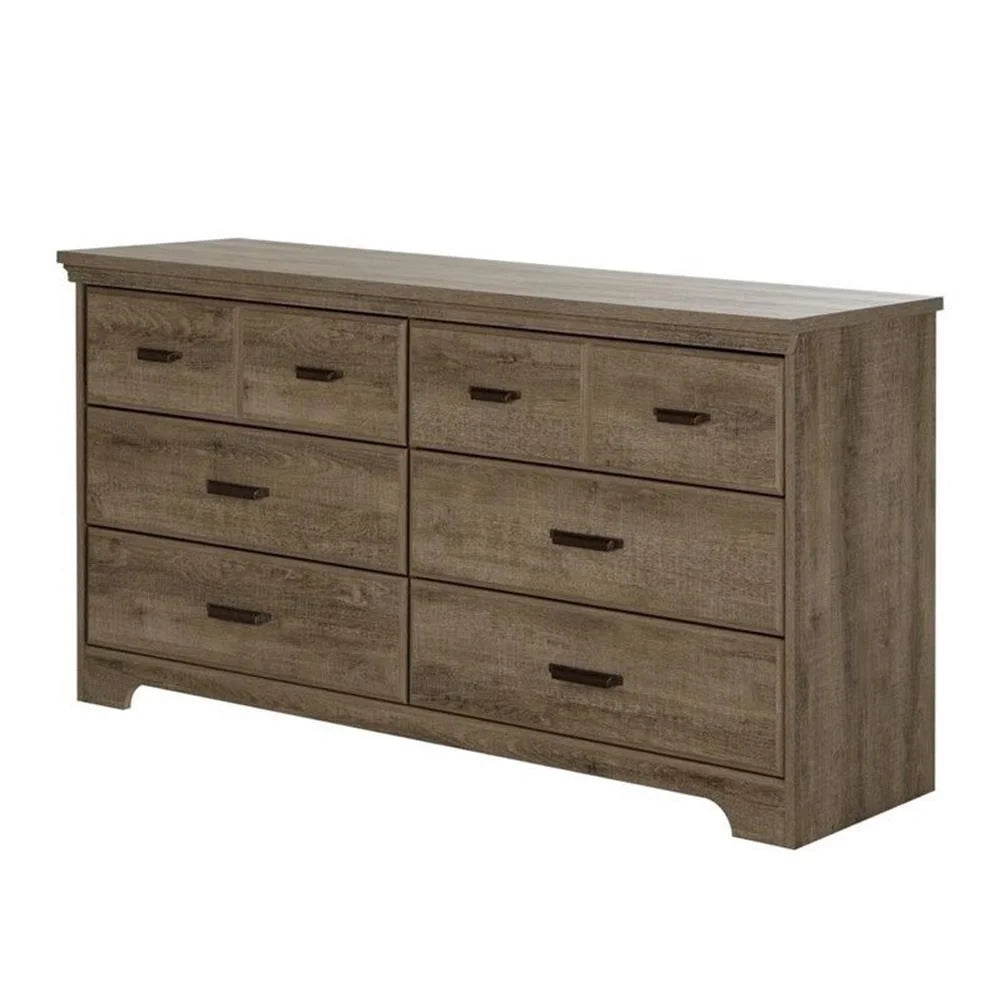 Pemberly Row 4Pcs Dresser & Double Dresser & 2 Nightstands Set in Weathered Oak