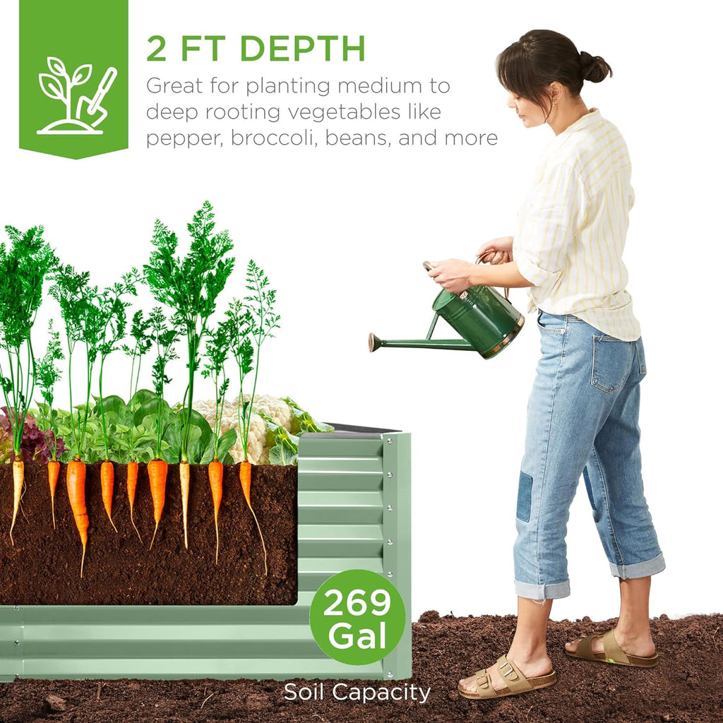 Gloaa 6x3x2ft Outdoor Metal Raised Garden Bed, Deep Root Box Planter for Vegetables, Flowers, Herbs, and Succulents w/ 269 Gallon Capacity Sage Green
