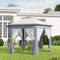 Outsunny 13' x 13' Pop Up Gazebo Hexagonal Canopy with 6 Zippered Mesh Netting, 2-Tier Roof Event Tent with Steel Frame for Patio Backyard, Gray
