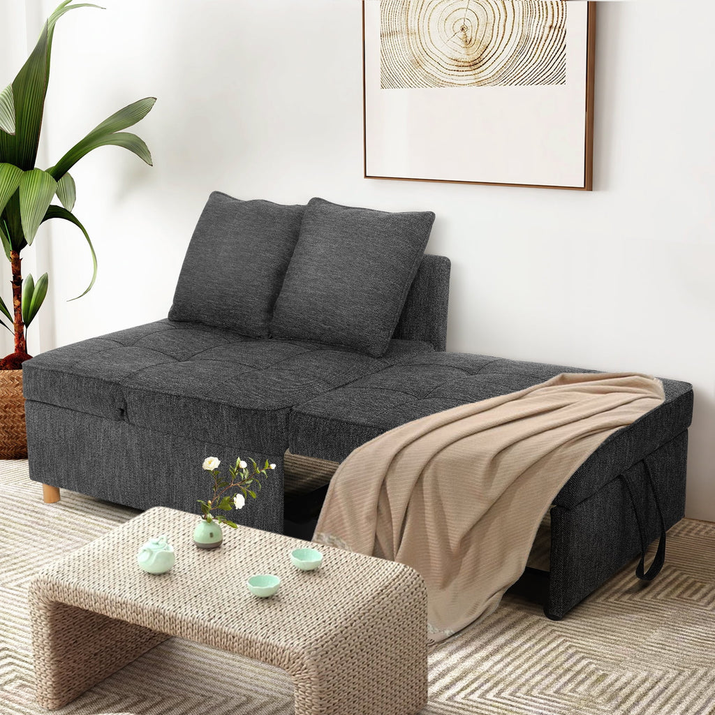 SEJOV 4-in-1 Convertible Sleeper Chair Bed, Linen Sofa Bed for Small Space, Futon Sofa with 2 Throw Pillows for Living Room, Single Recliner with 5 Adjustable Backrest for Bedroom Apartment, Brown