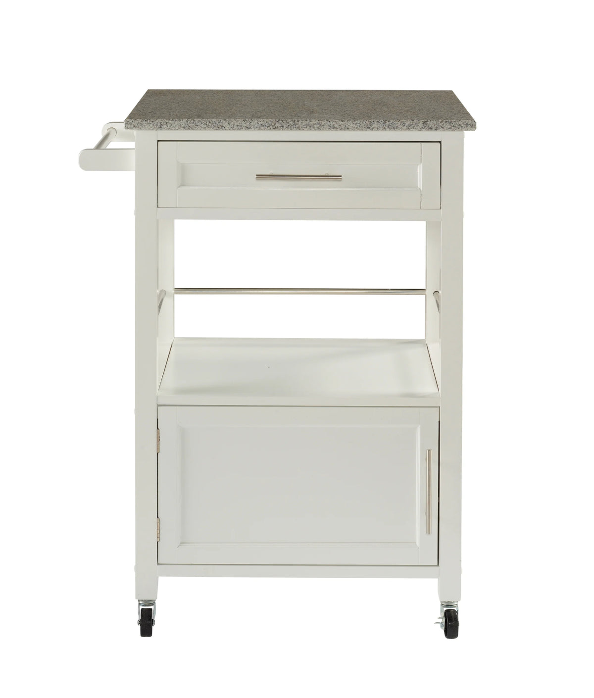 Linon Monett 2-Tier Mobile Serving Cart with Gray Granite Top, 27.75" Length, White