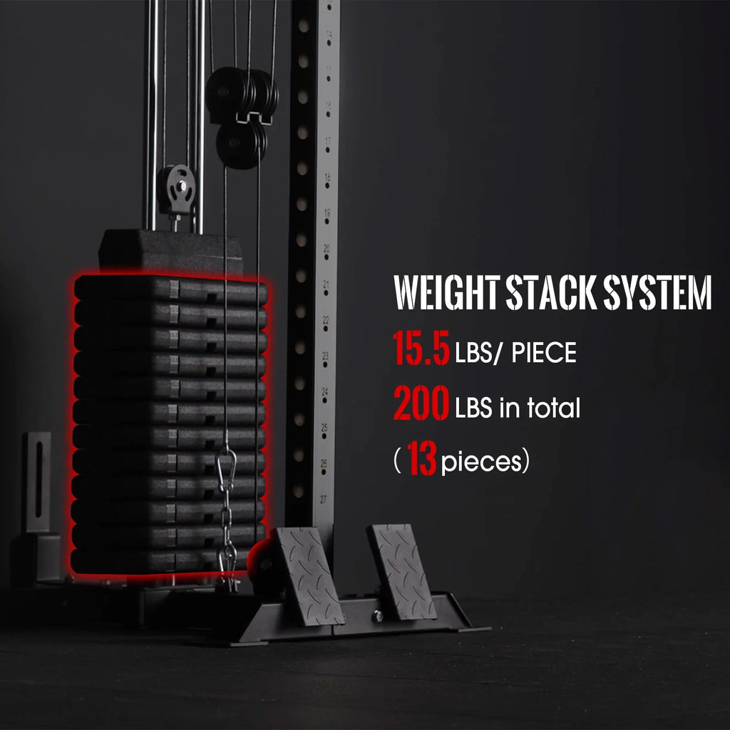 Mikolo Cable Crossover Machine Home Gym, Wall Mount Cable Station with 200LBS Weight Stack,Lat Pull Down Machine with 27 Positions Dual Pulley System