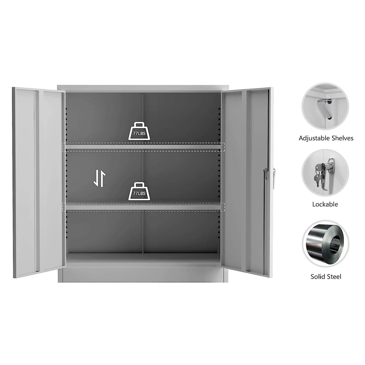 Aobabo 72 Inch Locking Storage Cabinet w/ Adjustable Shelves, Gray