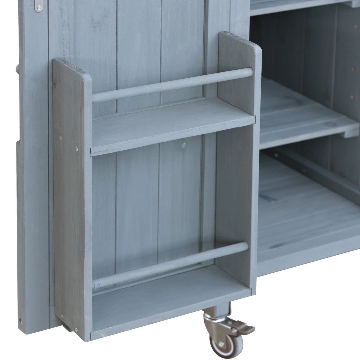Outdoor Kitchen Island, Rolling Bar Cart & Storage Cabinet, Farmhouse Solid Wood Outdoor Grill Table with Stainless Steel Top, Spice Rack , Towel Rack for Kitchen & BBQ , Natural