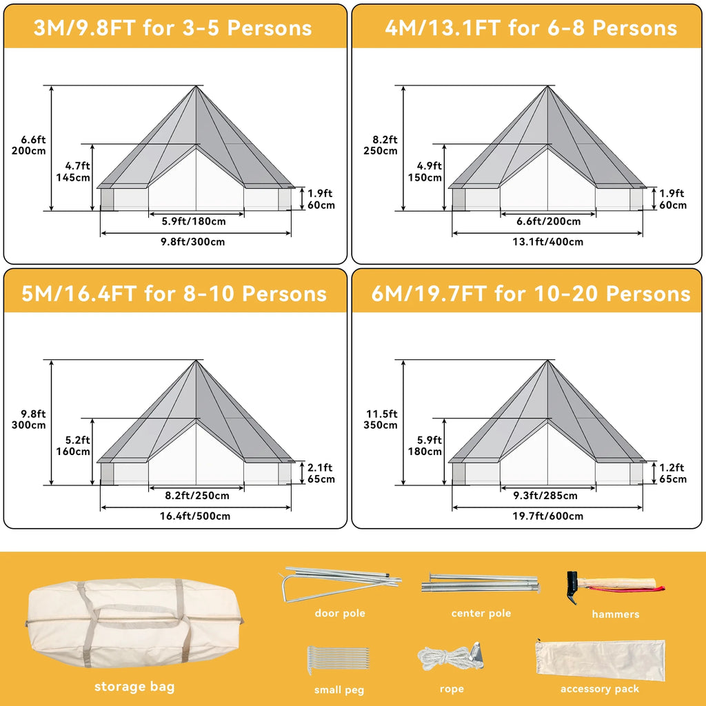 Dextrus Camping Tent with Stove Jacks & Windows for Outdoor Family Party, Camping, Picnic, Barbecue