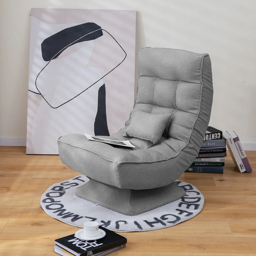 Costway 360 Swivel Floor Chair 5-Level Adjustable Lazy Chair w/ Massage Pillow Black