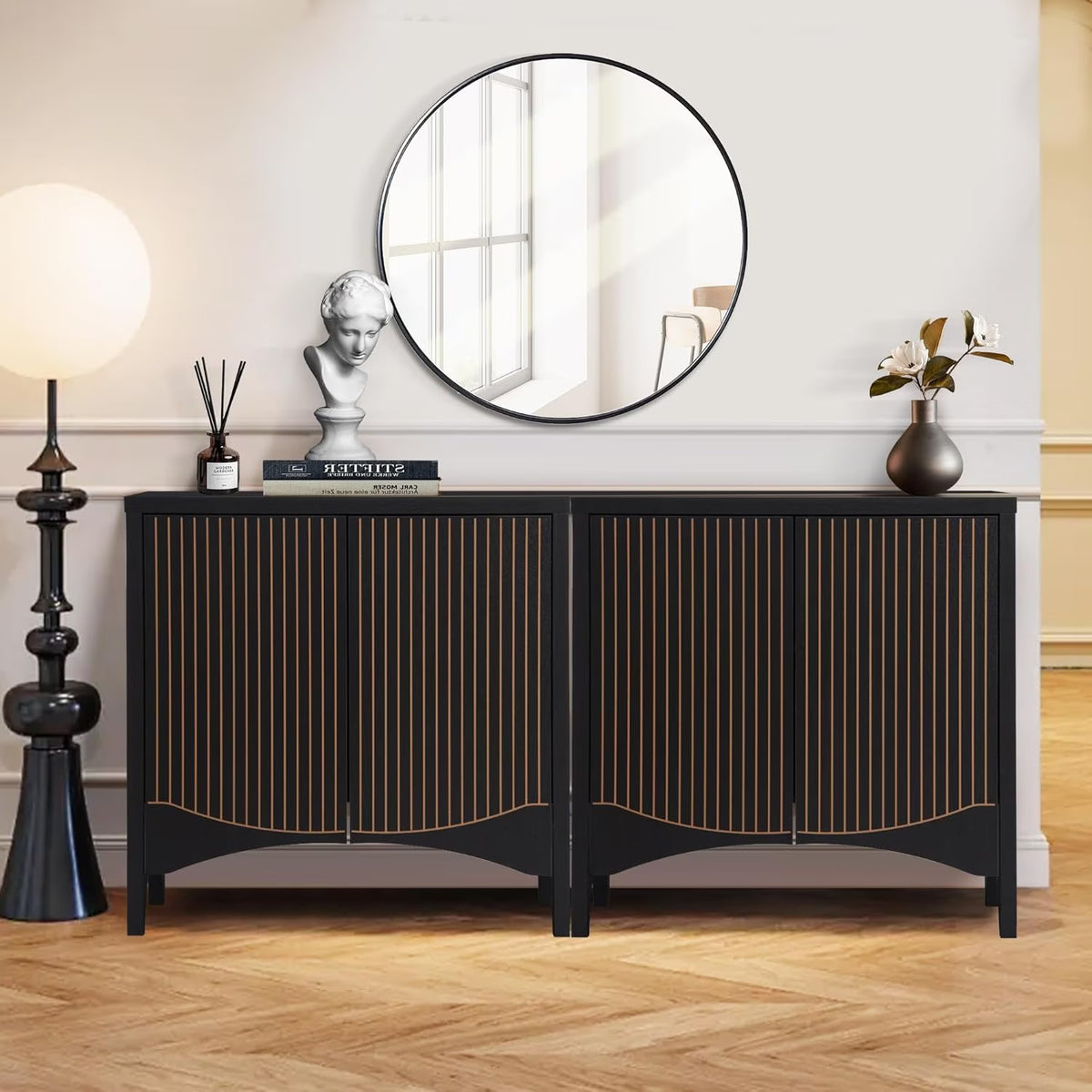 LEFHDA 2PCS Buffet Cabinet, Sideboard Cabinet with Storage, Accent Storage Cabinet with Carved Arc Door Design for Kitchen Dining Room, 2 Doors Buffet Cabinet with Adjustable Shelves