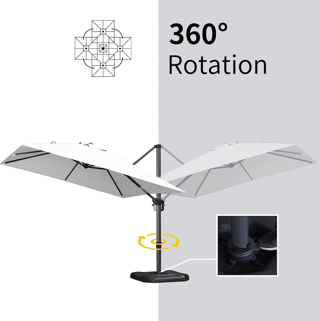 PURPLE LEAF 8x8 Ft Cantilever Umbrella Square Outdoor Patio Umbrella Large Offset Hanging Umbrella Aluminum Umbrella with 360°Rotation Adjustable Garden Pool Umbrella,Beige