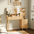UGTOO 45.2" Modern Vanity Desk with LED Mirror & USB Charging, Wood Makeup Dressing Table with 7 Drawers for Bedroom