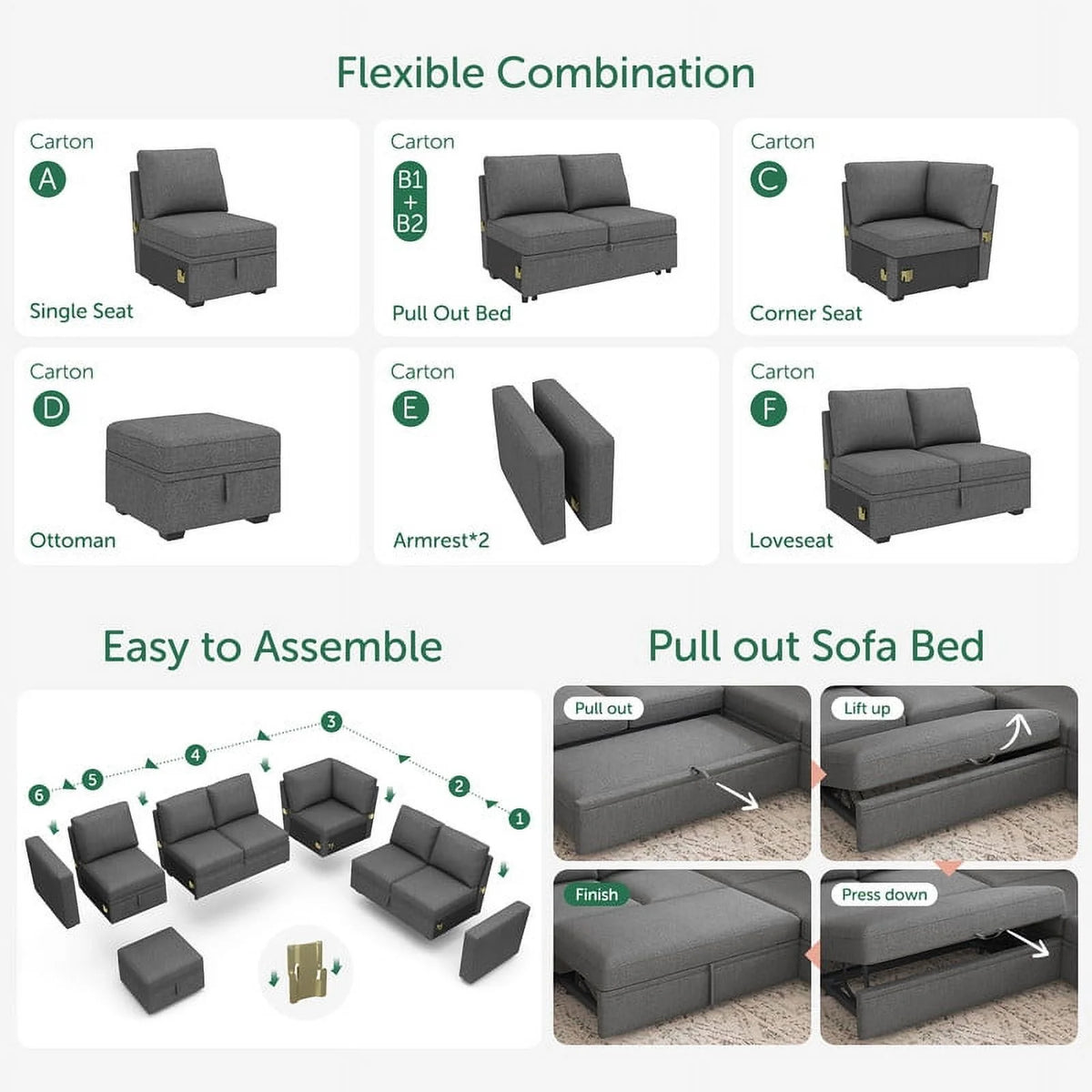 Honbay Convertible Velvet Sofa Bed with Pull-Out Couch Bed and Storage, Black