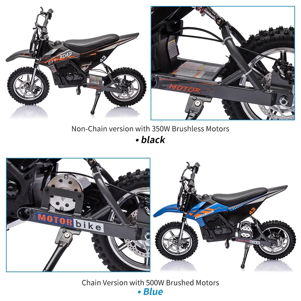 COZONY 36V Kids Electric Dirt Bike,15.5MPH Kids Electric Motorcycle W/ 350W Brushless Motor LED lights, Air-Filled Tires, Leather Seat,Disc Brake,Max Load 175 Lbs,for Kids Ages 14+ Teenagers, Black