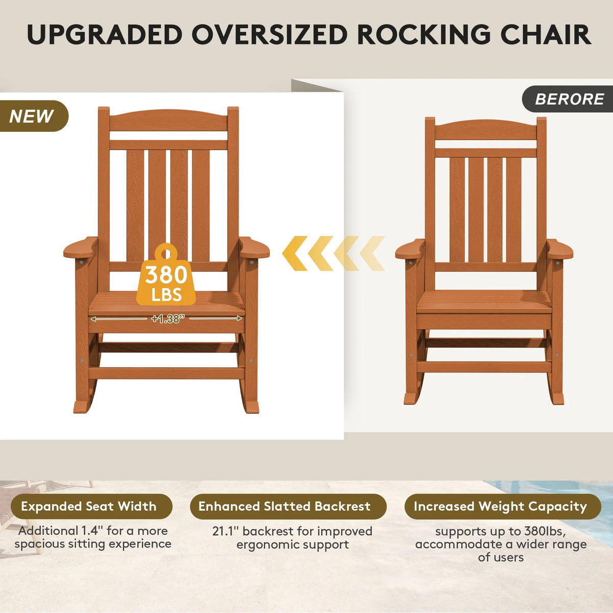 KINGYES Outdoor Rocking Chair Set of 2, HDPE Patio Rocking Chair, Heavy Duty Front Porch Rocker, Navy