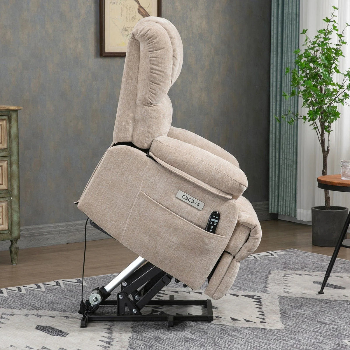 Oversized Power Lift Recliner Chairs for Adults,Beige Electric Recliners for Elderly with 8-Point Vibration Massage Lumbar Heating,2 Side Pocket,USB Port,24" Seat Width,25" Seat Depth,20" Seat Height