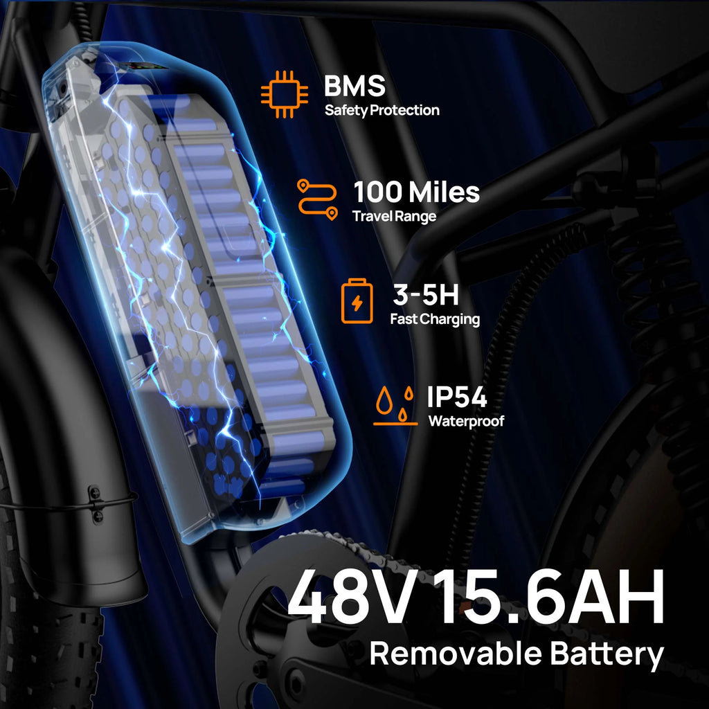 URLIFE 1500W Electric Bike for Adults,20"4.0 Fat Tire Ebike,48V 15.6Ah Removable Battery,7-Speed E-Mountain Bikes,All-Terrain Off-Road Electric Bicycle,UL2849 Certified(Black)