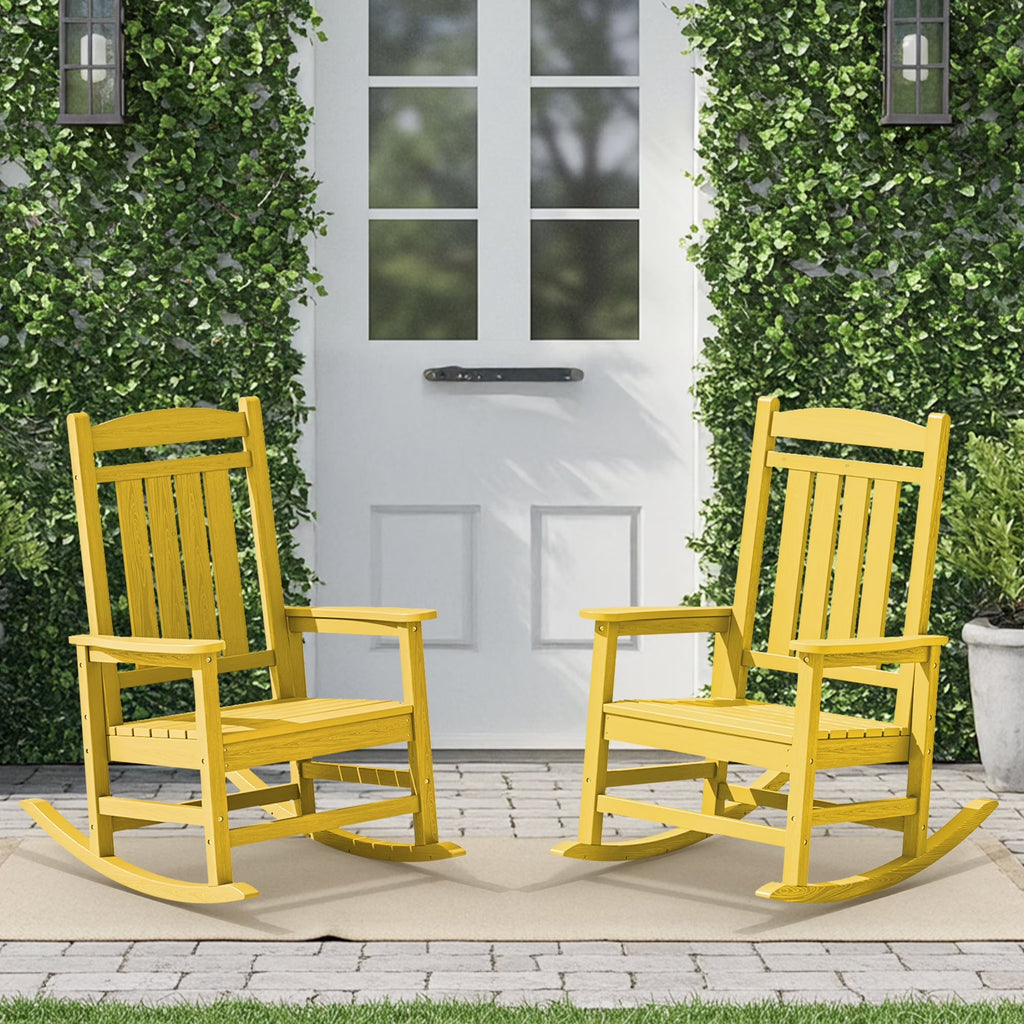 KINGYES Outdoor Rocking Chair Set of 2, HDPE Patio Rocking Chair, Heavy Duty Front Porch Rocker, Navy